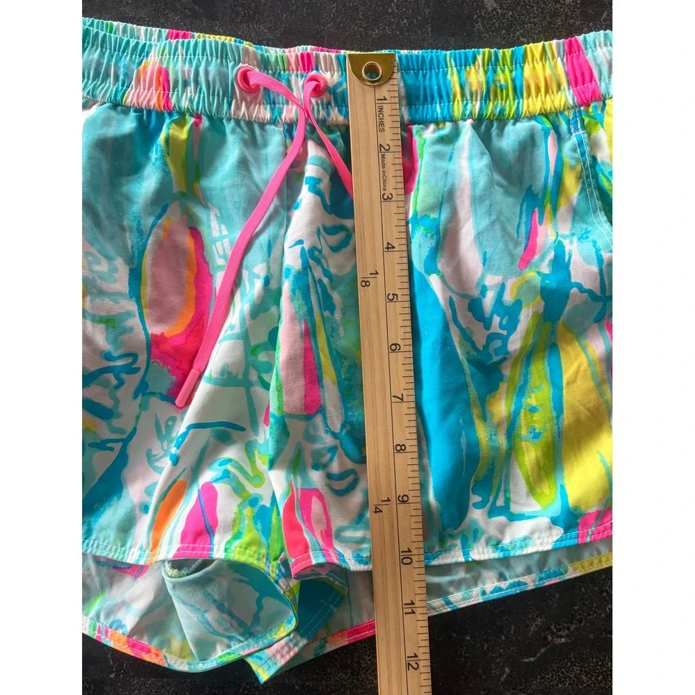 Lilly‎ Pulitzer Ocean Print Board Shorts Blue Pink Yellow Drawstring Small